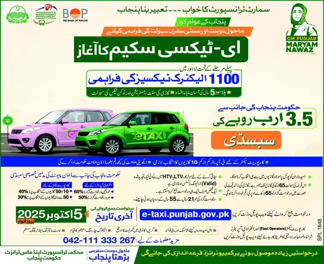 CM Punjab Maryam Nawaz Launches 1100 E-Taxi Scheme
