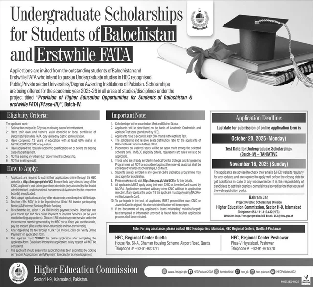 HEC Undergraduate Scholarships 2025-26