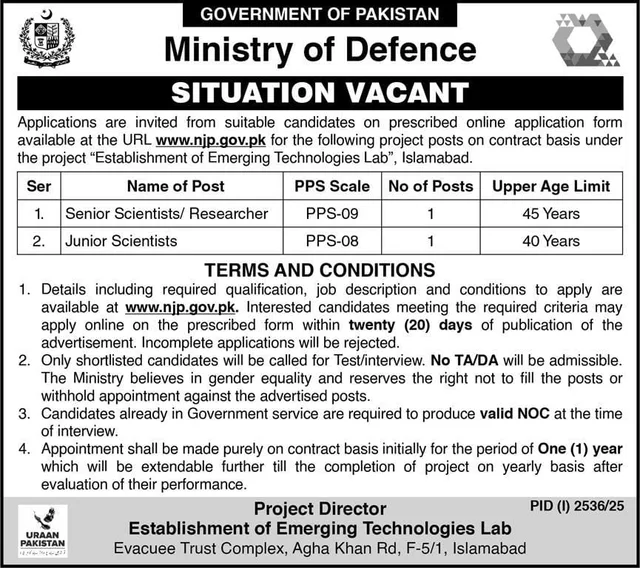 Strategic Outstanding Senior Scientists Researcher Job at Ministry of Defence 2025