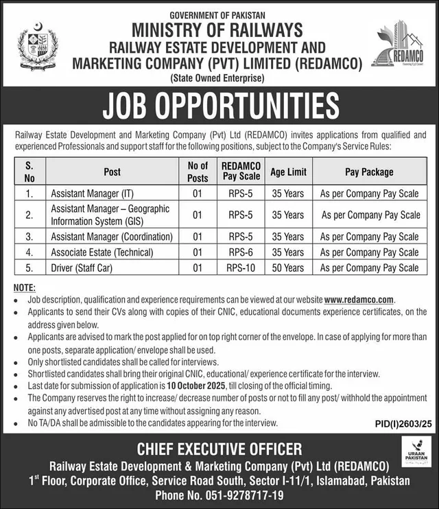 Associate Estate Technical Job at REDAMCO Islamabad 2025