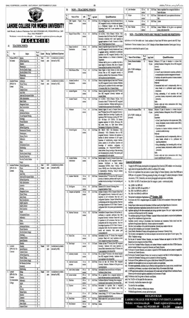 Store Keeper (BPS-14) Job at LCWU 2025
