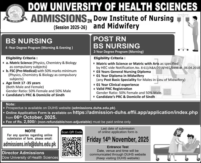 Dow University Nursing Admission 2025 Latest