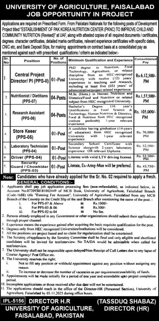 Store Keeper Job (PPS-05) at UAF Faisalabad