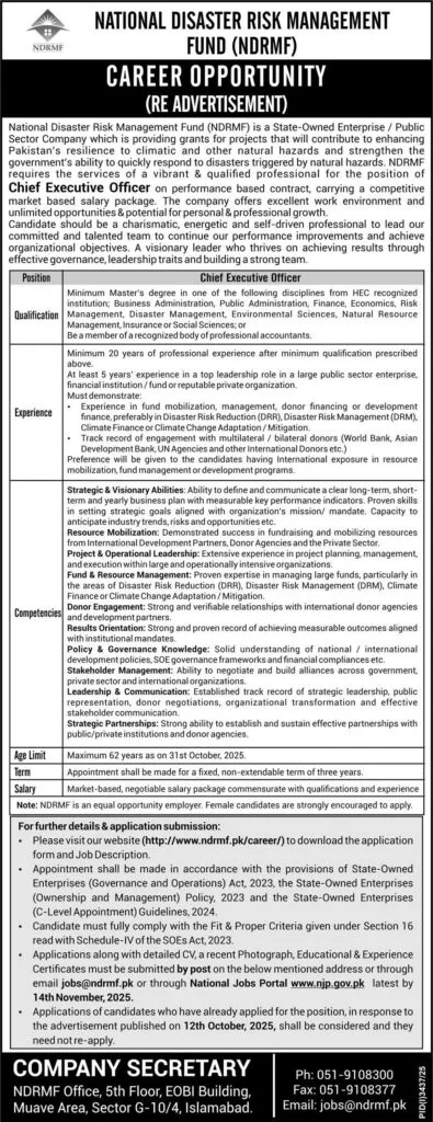 Chief Executive Officer Jobs 2025 — National Disaster Risk Management Fund (NDRMF)
