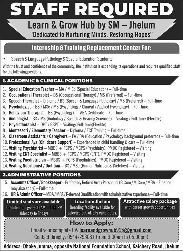 Special Education Teacher (Learn & Grow Hub by SM) (Jhelum) (Jobs 2025)