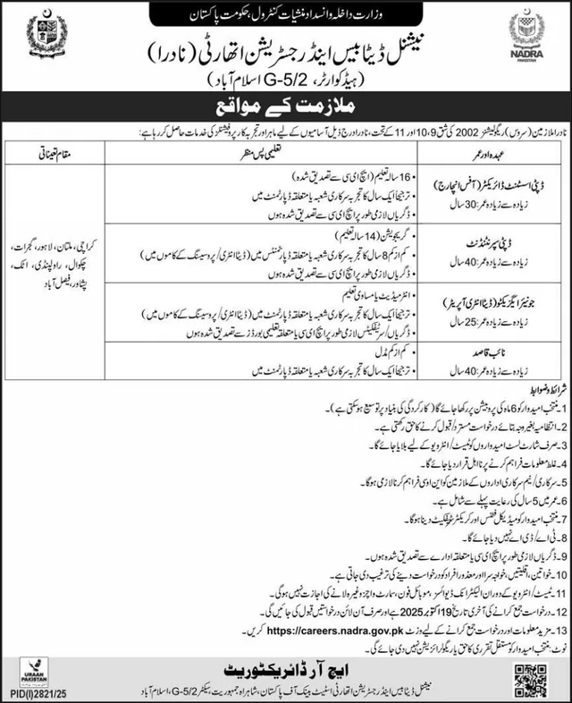 NADRA Jobs 2025 Naib Qasid National Database and Registration Authority Pakistan