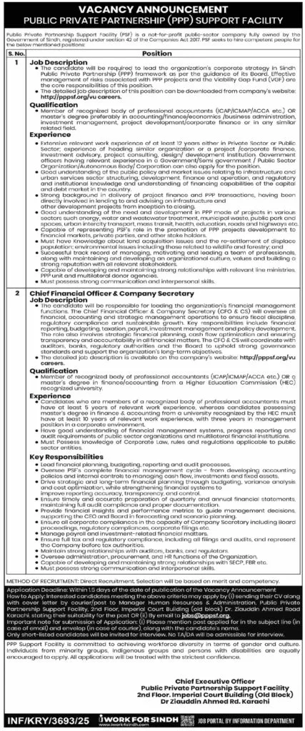 Chief Executive Officer (CEO) Job at PPP Support Facility Sindh 2025