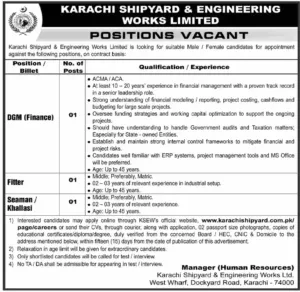 Fitter Jobs at Karachi Shipyard & Engineering Works Limited
