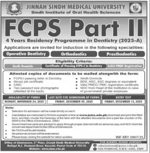 FCPS Part II Admissions 2025-A at Jinnah Sindh Medical University