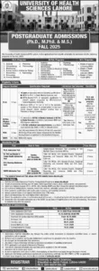 University of Health Sciences Lahore Announces Postgraduate Admissions Fall 2025