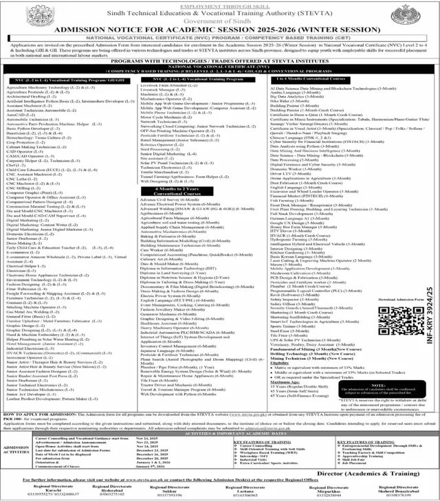 STEVTA Admissions 2025