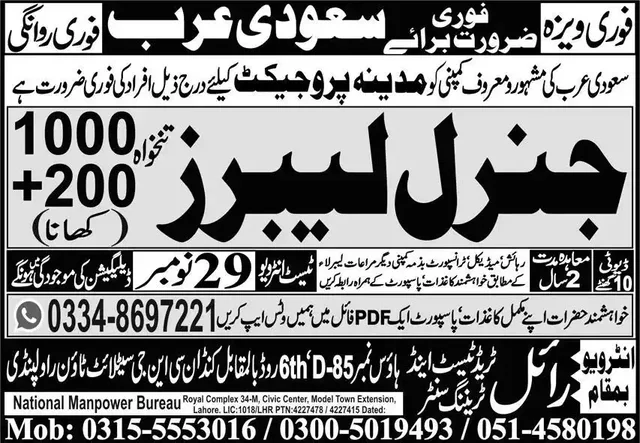 General Labour Jobs in Saudi Arabia