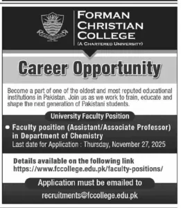Forman Christian College Chemistry Faculty Job