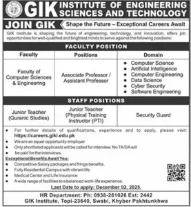 Junior Teacher Job in GIK Institute