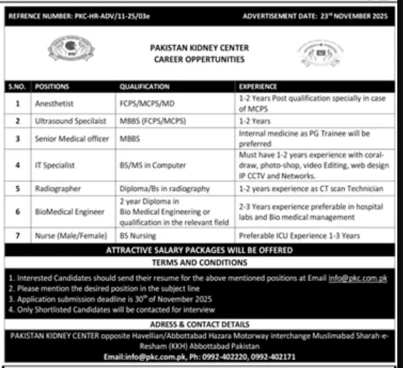 Nurse Jobs at Pakistan Kidney Center