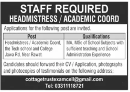 Headmistress Academic Coordinator Jobs