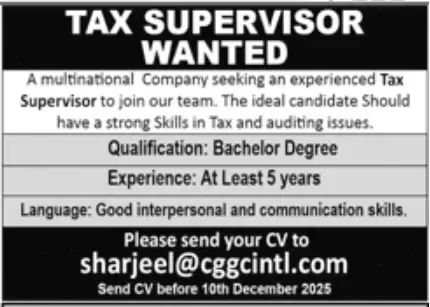Tax Supervisor Job