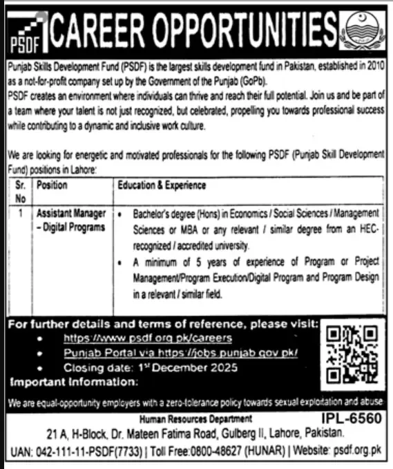 Assistant Manager Digital Programs Jobs in Lahore