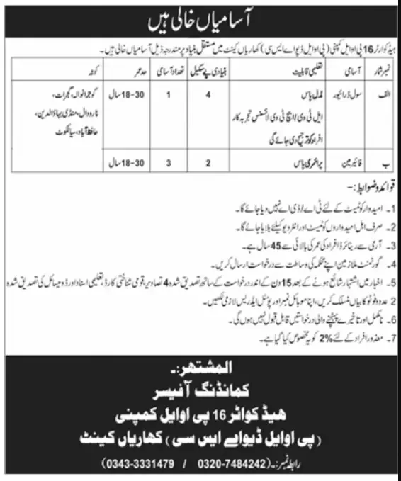 Pak Army Driver Jobs