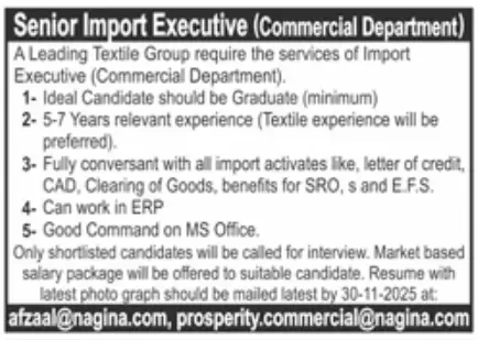 Senior Import Executive Jobs