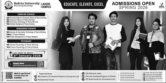 Admissions Open Spring 2026 at Bahria University Lahore Campus