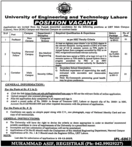 Caretaker Jobs at University of Engineering and Technology Lahore Main Campus