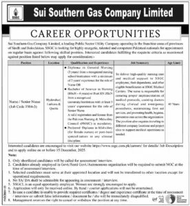 SSGC Nurse Jobs 2025