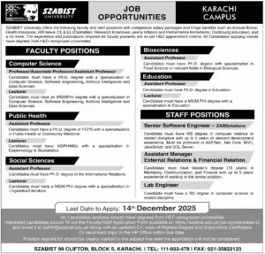 Assistant Professor Jobs at SZABIST University Karachi Campus 2025