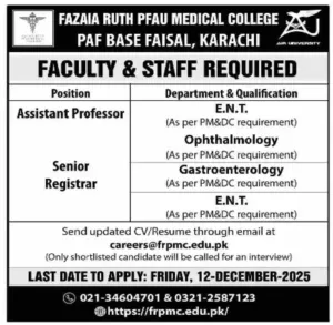 Assistant Professor Jobs at Fazaia Ruth Pfau Medical College Karachi