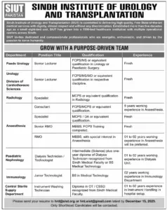 Senior RMO Jobs at Sindh Institute of Urology and Transplantation SIUT