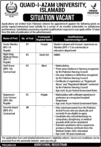 Staff Nurse Jobs at Quaid-i-Azam University Islamabad (BPS-16 Contractual)