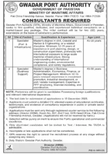 Specialist Business Support Jobs at Gwadar Port Authority (Government of Pakistan)