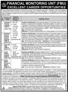 Junior Officer Finance and Admin Jobs at Financial Monitoring Unit FMU Pakistan