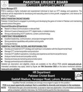 Senior Manager OTT PCB Jobs