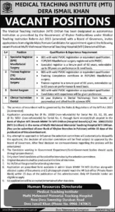 Clinical Technician Jobs at Medical Teaching Institute Dera Ismail Khan