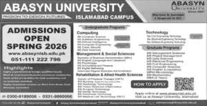Apply for Spring 2026 Admissions at Abasyn University Islamabad