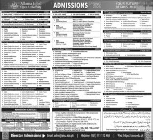 Admission Open 2026 at Allama Iqbal Open University