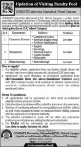 COMSATS Lecturer Jobs 2026