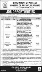 Sr. Manager Digital Marketing Job in Pakistan Railways (MP-III)