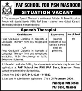 Speech Therapist Job at PAF School for PSN Masroor