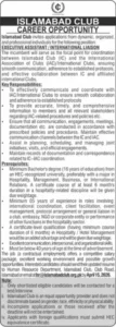 Executive Assistant / International Liaison Jobs in Islamabad Club