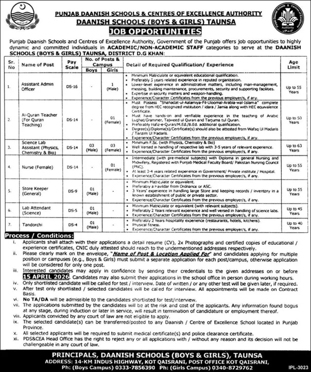 Al Quran Teacher Jobs in Daanish Schools Taunsa 2026 DS-14 Female Vacancy