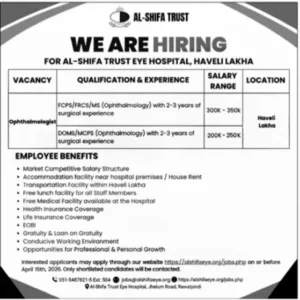 Ophthalmologist Jobs in Haveli Lakha