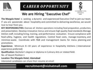Executive Chef Jobs in Islamabad at The Margala Hotel