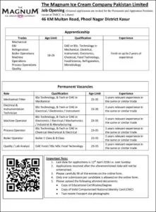 Magnum Ice Cream Company Pakistan Jobs 2026 in Lahore