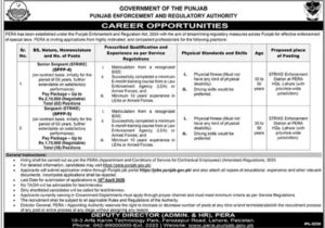 Sergeant Jobs in PERA Punjab 2026