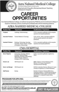 Senior Registrar Jobs 2026 at Azra Naheed Medical College Lahore