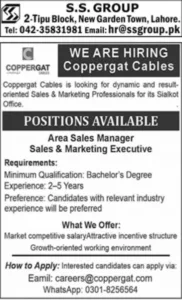 Area Sales Manager Jobs 2026 at Coppergat Cables Lahore