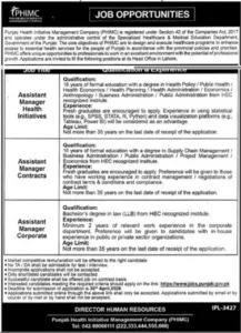 Assistant Manager Health Initiatives Jobs in PHIMC Lahore Apply Online 2026