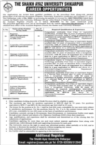 Controller of Examinations Jobs in The Shaikh Ayaz University Shikarpur 2026